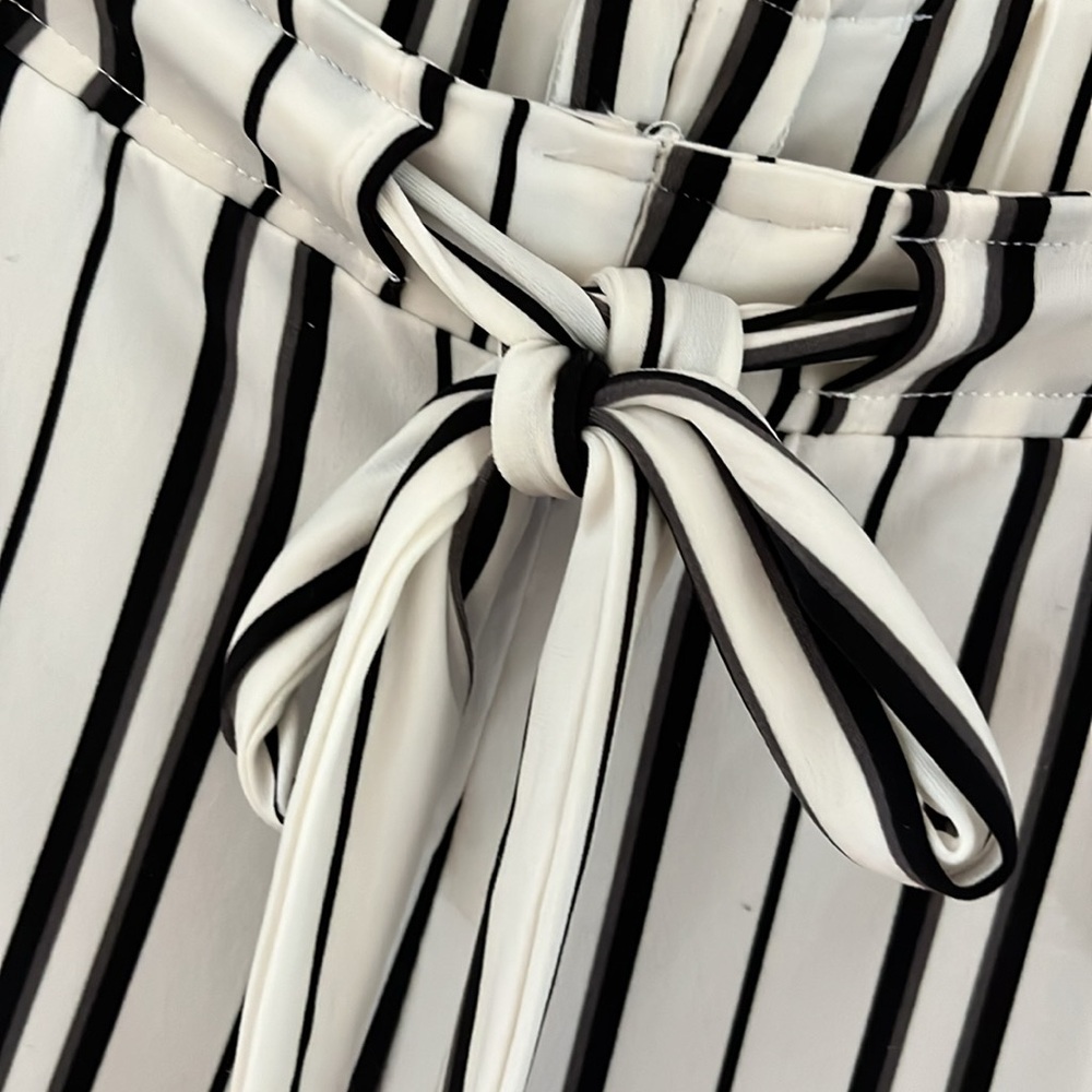 JONES NEW YORK Cream & Black Striped Silky Wide Leg Tailored Pullon Pant… - Picture 6 of 10
